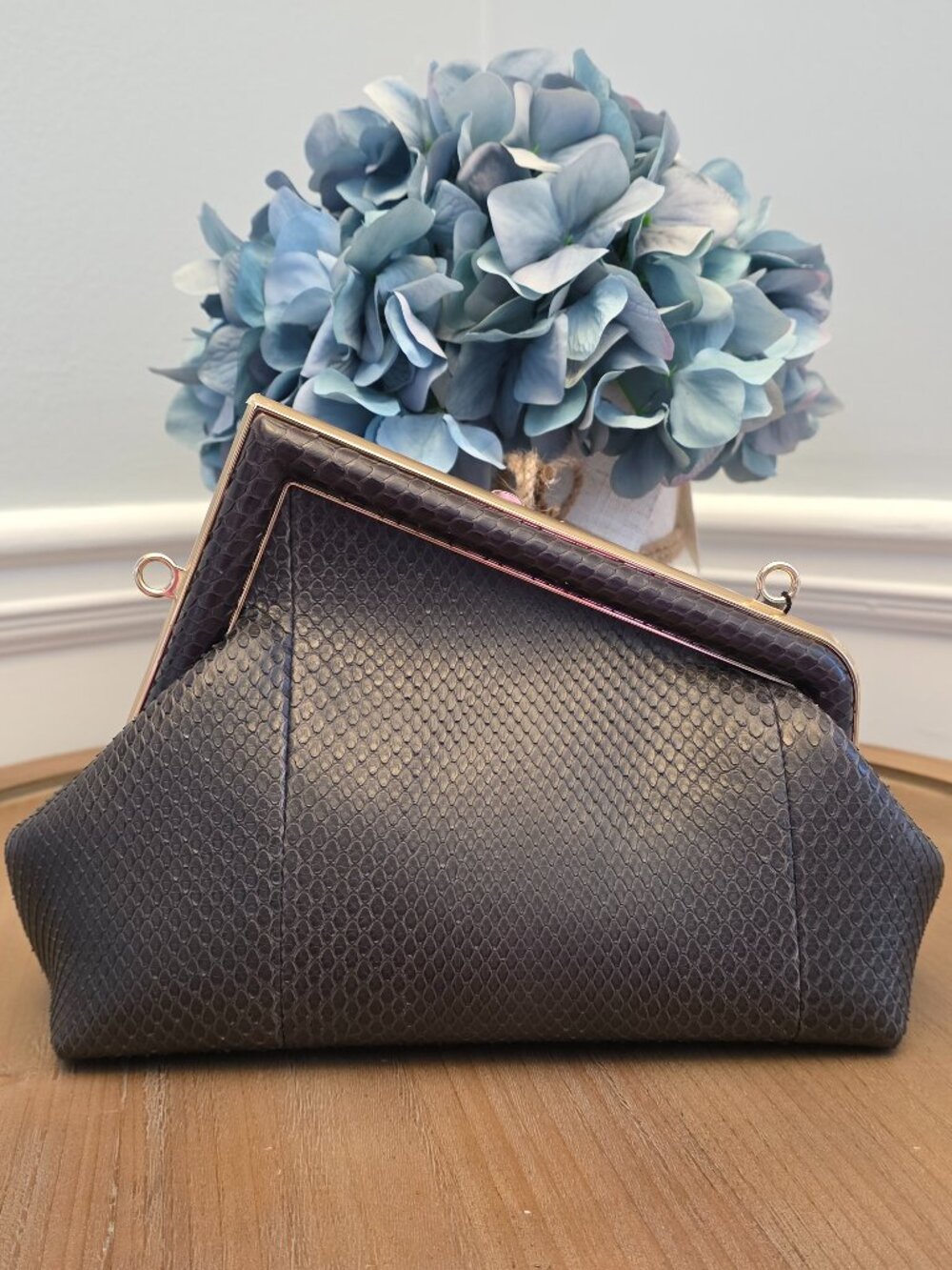 IG Luxury Archive Vintage Black Python Exotic Frame Clutch